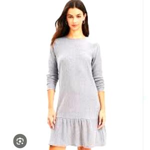 LOFT Gray Jaquard, Herringbone Style Swing Dress, Size Small Petite